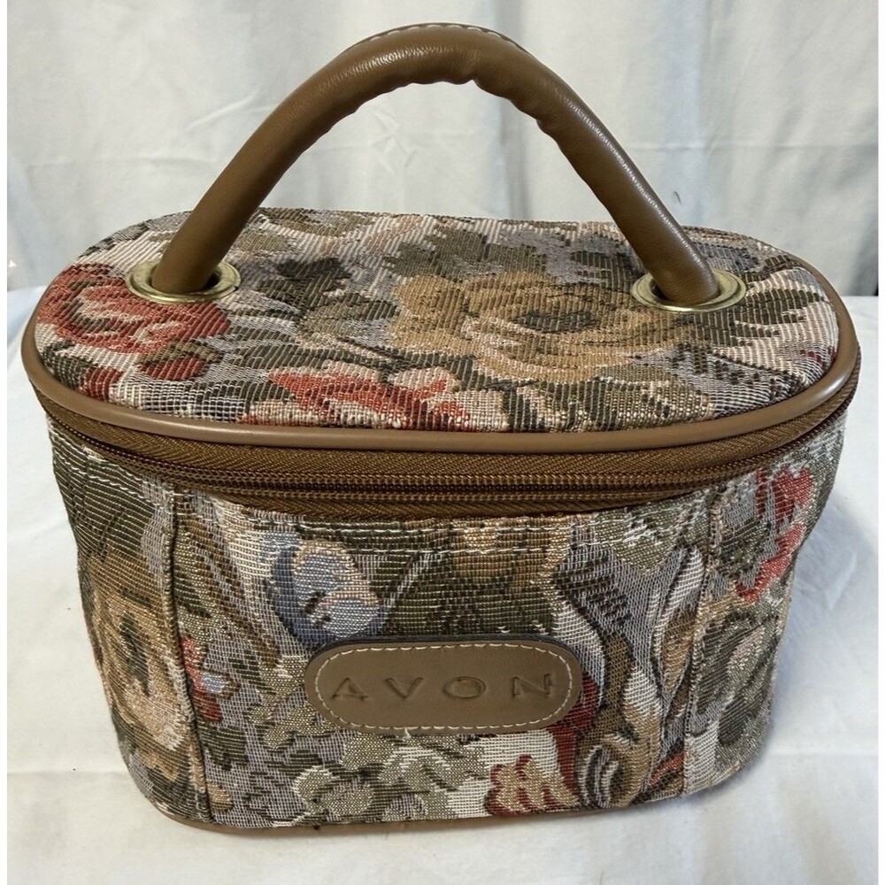 VTG Avon Floral Tapestry Cosmetic Bag Toiletries Travel Case Zip Closure